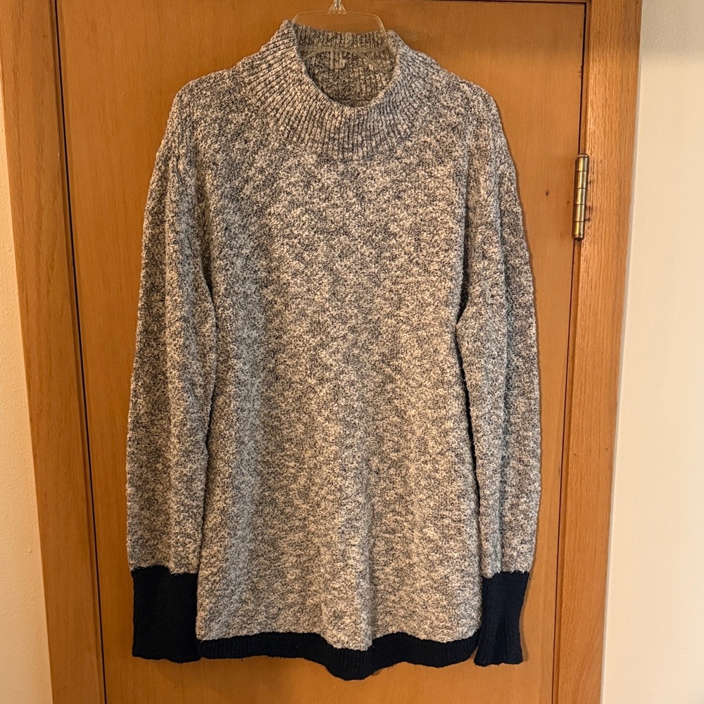 LL Bean Signature Women’s Mock Neck Sweater Cotton Linen Gray Black Large